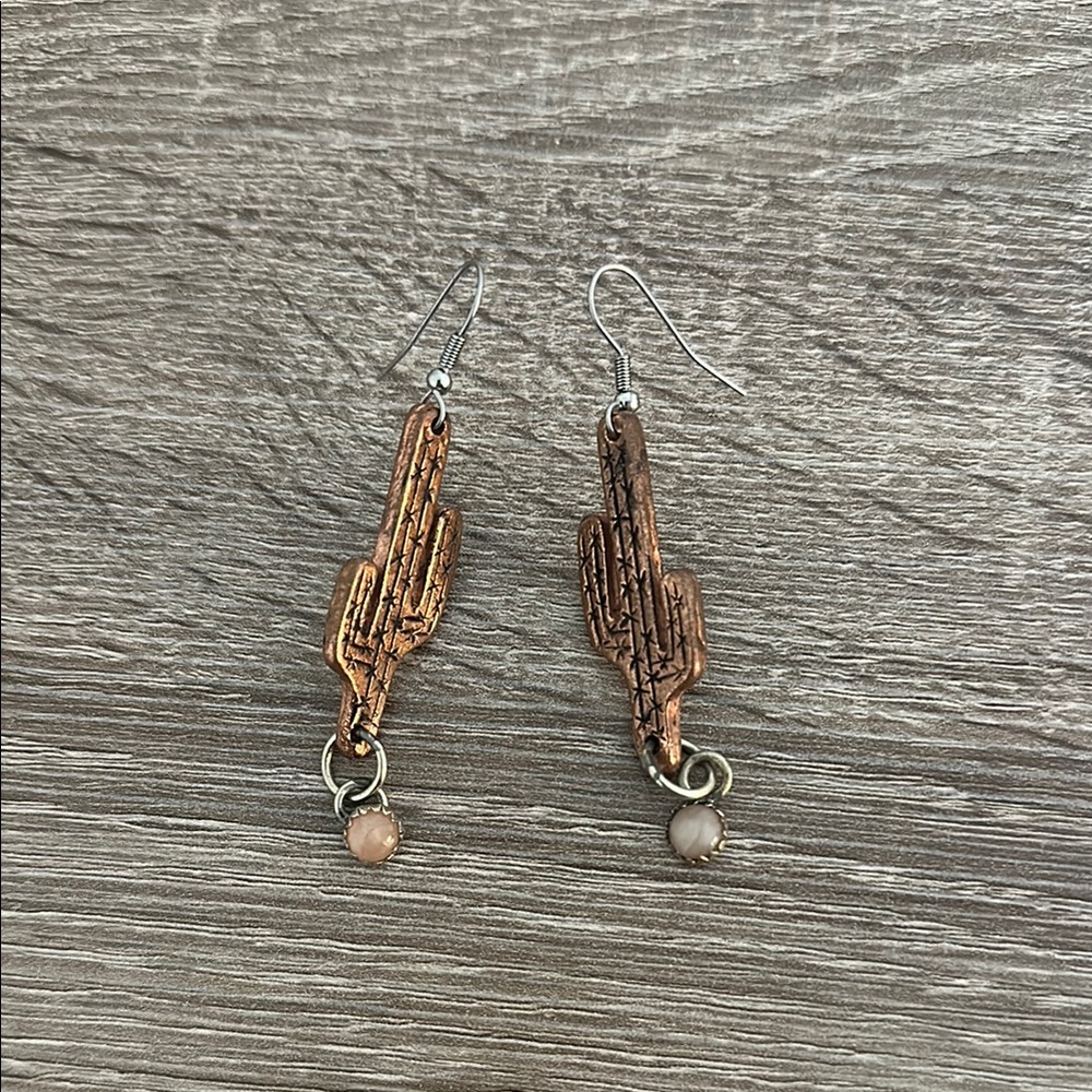 Rustic Brown Cactus Earrings